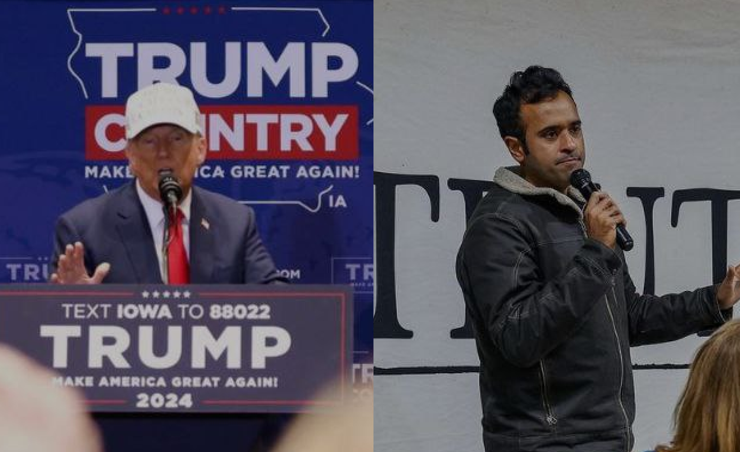 Donald Trump and Vivek Ramaswami as he drop out of election and promote Trump